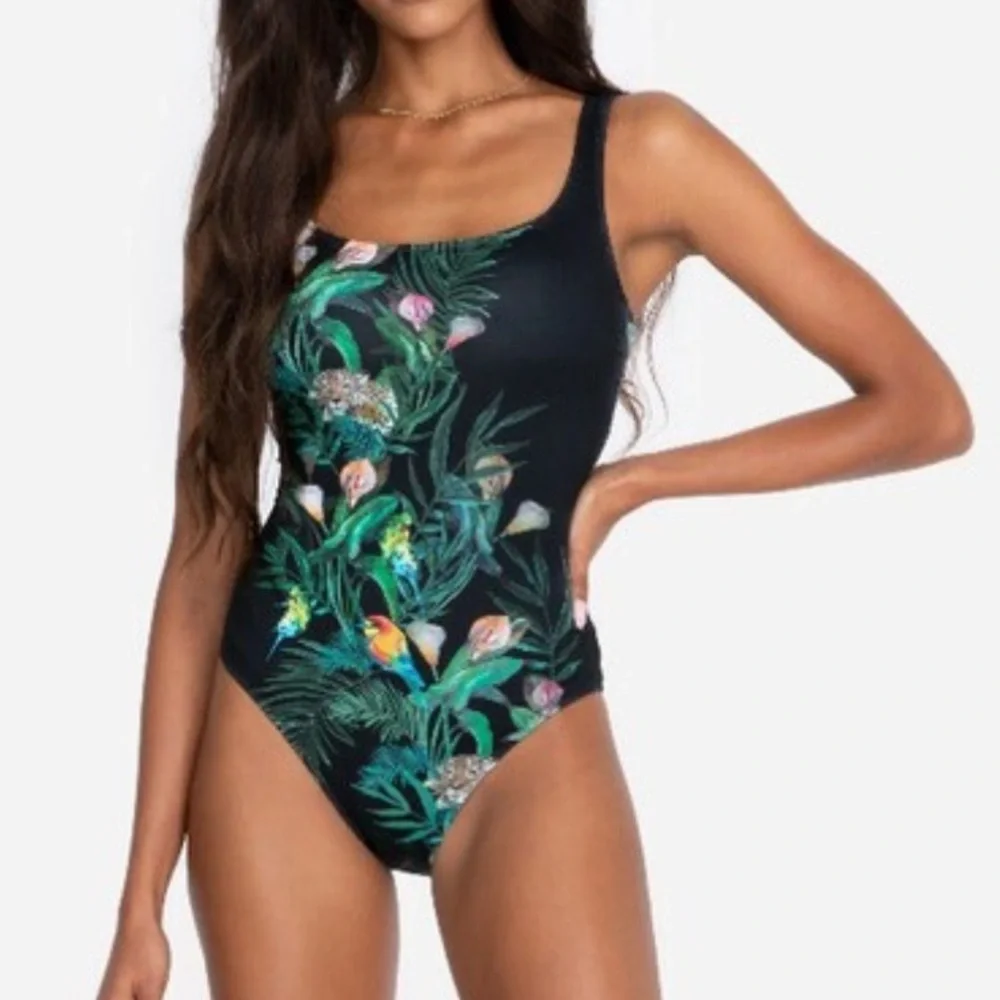 JOHNNY WAS Calla Lily Printed One Piece Swimsuit NEW Size S Black Green